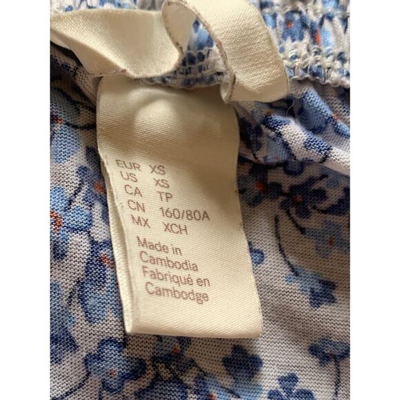 H&M Women's Size XS Off the Shoulder Pull Over Dress Blue White Floral Relaxed - Picture 5 of 6